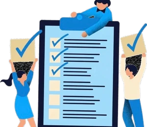 Illustration of student volunteers completing a chapter application checklist