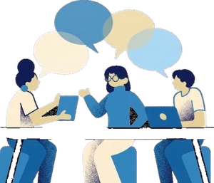 Illustration of a chapter team interview around a table